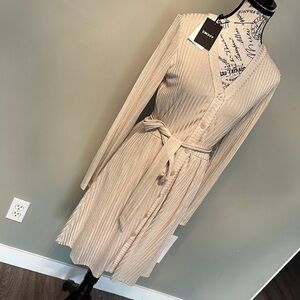 DKNY Womens Navy Stretch Belted Lined Button Front 3/4 Sleeve V Neck